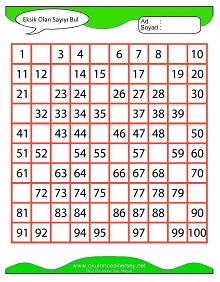 Eksik Sayıyı Bul Çalışma Sayfaları